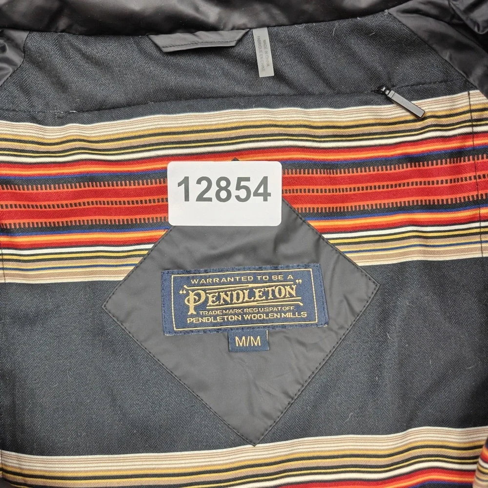 Pendleton Jacket Mens Medium Black Down Puffer Insulated Full Zip Pockets Lined